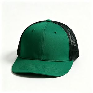 Casquette Trucker Unisexe à 5 Panneaux avec Dos en Maille Bicolore, Panneau Avant Vert Uni, en Toile de Polyester Respirante, pour Sports de Plein Air - Product Image 3
