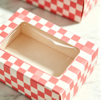 Boîte à pâtisserie rose à carreaux de qualité alimentaire en gros, jetable, pour donuts, biscuits, macarons, emballage de boulangerie avec fenêtre