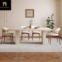 Table à manger longue en bois blanc, style nordique moderne et simple, pour hôtel, villa, restaurant, design post-moderne créatif, 6 personnes.