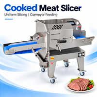 Trancheuse automatique de viande cuite, machine industrielle à trancher la viande avec convoyeur, pour jambon, rôti de bœuf, viande de charcuterie
