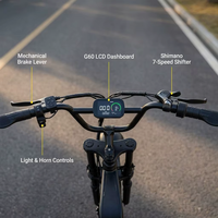 OBX G60 28MPH Yüksek Hızlı Lityum Elektrikli Bisiklet 48V 20Ah Yetişkinler İçin 20 İnç Şişman Lastikli Çift Süspansiyonlu Dağ Bisikleti ABD Stokları