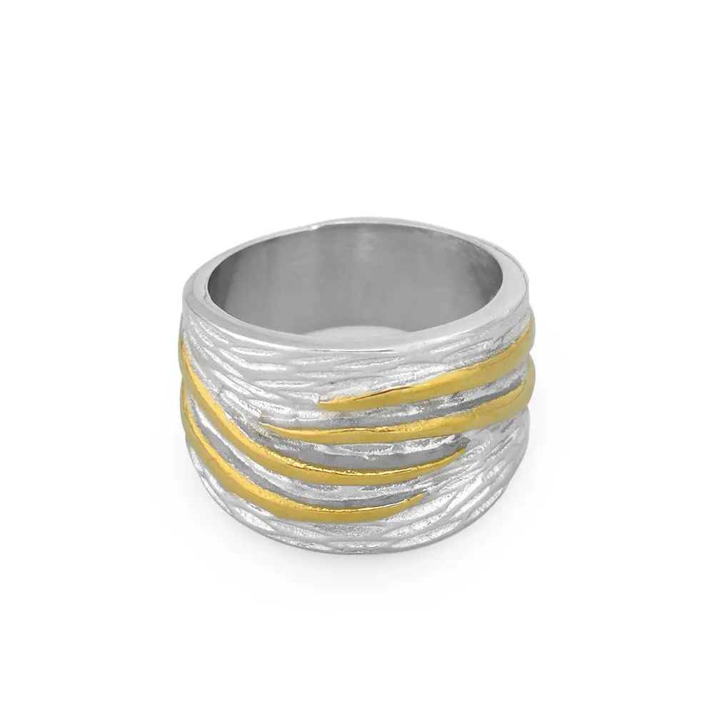 Two-Tone Wire Wrapped Titanium Ring With Multi-Level Engraving Word Rings Fashion Stainless Steel Year Ring