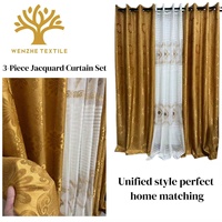 Rideaux occultants prêts à poser en polyester jacquard à œillets, motif floral européen, anti-âge, 3 pièces, en gros pour l'Afrique