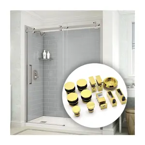 Espejo de latón satinado americano para baño, accesorios de herrajes para puerta corredera, kit de baño dorado, rodillos para puerta de vidrio