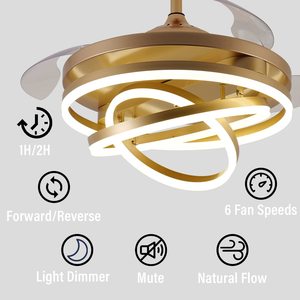 Moderno ventilador de techo negro y dorado de lujo con luz LED y candelabro colgante de cristal con control remoto - Product Image 3