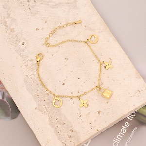 Nuovo Design18K placcatura in oro PVD serratura in acciaio inossidabile/cuore/trifoglio/fiore/stella/malocchio/albero della vita braccialetto con ciondoli fortunati donna B348 - Product Image 2