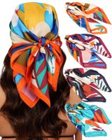 YWAY Lot de 4 foulards et bandanas légers et respirants en polyester satiné de 27,5 pouces pour femmes