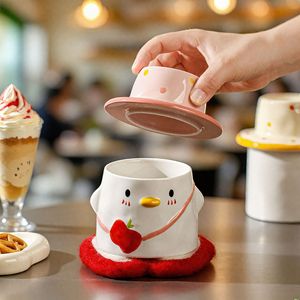 <span class=keywords><strong>Mug</strong></span> mignon en forme de petit canard dessiné à la main, tasses de couple avec couvercles, tasses à eau pour la maison, tasses en céramique amusantes, cadeaux culturels et créatifs - Product Image 5