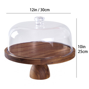 Plateau à fruits et à en-cas en bois massif au design moderne, plateau à gâteau <span class=keywords><strong>sur</strong></span> <span class=keywords><strong>pied</strong></span> haut avec couvercle pour le thé, présentoir à desserts, plateaux décoratifs - Product Image 6