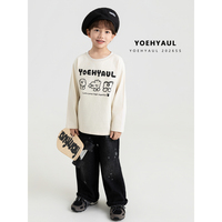 YOEHYAUL B63T1008 Vente en gros de t-shirts à col rond pour garçons 100% coton, impression de dessin animé personnalisée, pull à manches longues pour enfants, hauts pour enfants