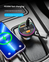 Chargeur de voiture PD30W QC3.0 avec émetteur FM, écran numérique RVB, lecteur MP3 pour voiture