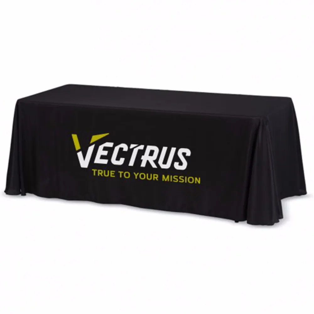 Rectangular Polyester Tablecloth Black Suited 6ft Table Cloths Printed Square Customized Logo Table Cloth