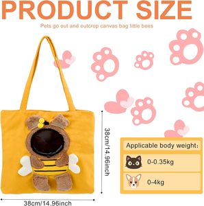 Portabagagli da viaggio all'aperto borsa per gattini carina a forma di ape per lo Shopping a spalla di animali domestici che trasportano Tote Bag di tela per piccoli animali cani gatti - Product Image 3