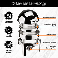 Chauffe-Plats Buffet en Acier Inoxydable 6L pour Hôtels, avec Couvercle Rabattable, Chauffage à l'Alcool et Électrique pour Réceptions et Banquets