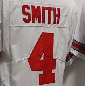 Prêt à Expédier Jeremiah Smith Blanc Meilleure Qualité Maillot de Football Américain Cousu Collège - Product Image 1