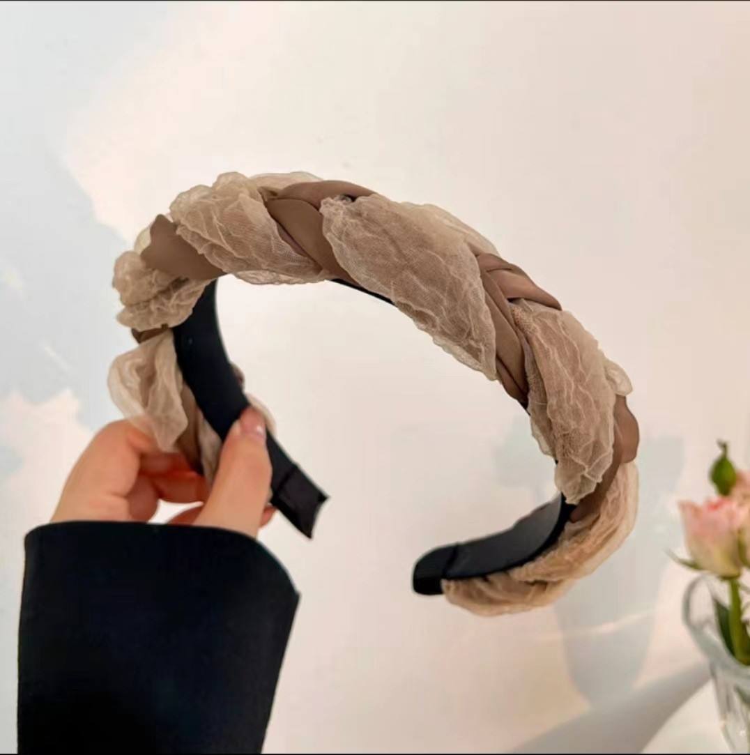 แถบคาดศีรษะถักแบบเดียวกันกวางสีขาว5ตัวสีกากี