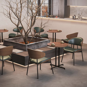 Conjunto de Mesa y Sillas de Madera Natural para Bistro, Solución de Asientos para Restaurantes Japoneses, Sofá Verde Bosque - Product Image 4