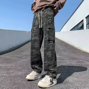 Spring Autumn Trendy Brand Workwear Camouflage Denim Low <b>Waist</b> <b>Jeans</b> for Men Multi-Pocket Design Asymmetric Color Fade Proof - Product Image 4