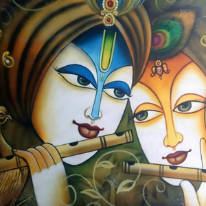 Portrait de Krishna Radha, art indien traditionnel, impression sur toile, peinture acrylique, impression numérique, sans cadre, décoration intérieure, fait main - Product Image 1