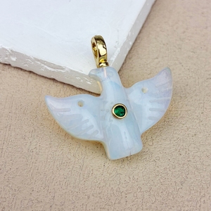 Dernier design, bijoux de haute qualité, <span class=keywords><strong>pendentif</strong></span> colombe en turquoise bleue, pierre naturelle sculptée, cristal de jade, colombe de la paix, zircon - Product Image 5