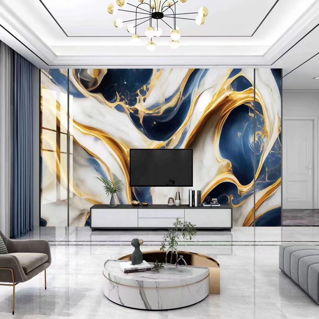 Fireproof 1220x2440mm 3D Print  PVC UV Marble Sheet for Interior Decoration Wall Panel