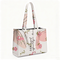 Sac fourre-tout personnalisé avec logo, faible MOQ (50 pièces), sac à main rose floral tendance, grande capacité, en cuir, pour marques en ligne