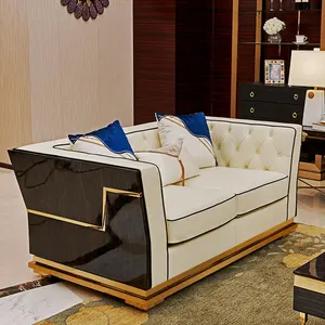 Ensemble de canapé sectionnel en cuir moderne de luxe avec base dorée pour meubles de salon