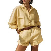 Nouvelle Collection 2026 – Ensemble Chemise Décontractée Femme Manches Longues Couleur Unie Coupe Ample Printemps-Été