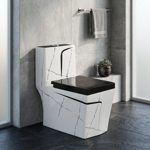 WC monobloc en céramique décorative pour la maison, à chasse d'eau, avec abattant à fermeture douce, à poser au sol, de type occidental - Product Image 5
