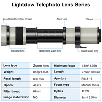 Téléobjectif 420-800 mm, Objectif EF + Bague T pour Canon, Super Téléobjectif pour Rebel T8i T7i T7 T6 T6s T6i 1D 5D 6D 90D 80D 77D