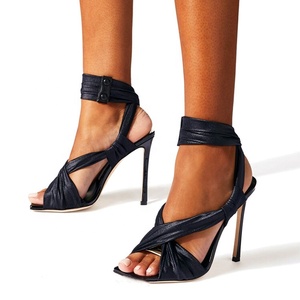 รองเท้าส้นสูงแบบเปิดนิ้วเท้าผูกเชือกไขว้ ไซส์ใหญ่พิเศษ 46 สำหรับผู้หญิง  วัสดุผ้าไหม  สายรัดข้อเท้า  ส้นเข็ม  รองเท้าเดรสสำหรับสุภาพสตรี - Product Image 2