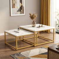 Ensemble de 2 tables basses gigognes en métal, style moderne et luxueux, en acier inoxydable doré, carrées, pour le salon