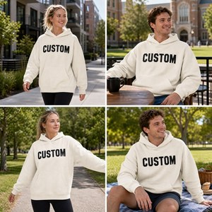 Felpa con Cappuccio Oversize Invernale <span class=keywords><strong>Beige</strong></span> Personalizzabile, Unisex, 600GSM, in Pile Pesante, Stampa Digitale, Pullover Streetwear - Product Image 6