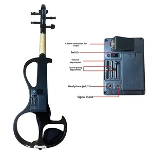 Violon électrique <span class=keywords><strong>noir</strong></span> pour débutant avec archet en bois du Brésil visage en épicéa et instrument de jeu acoustique arrière/latéral en érable - Product Image 5