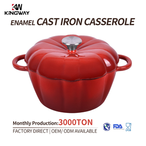 Casserole de cuisine en <span class=keywords><strong>fonte</strong></span> émaillée de forme citrouille, pot rond avec bouton en acier inoxydable, <span class=keywords><strong>rouge</strong></span> dégradé - Product Image 1