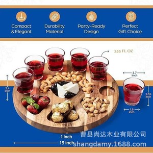 Plateau rond en bois pour verres à vin, plateau à collations pour fête, plateau à compartiments pour petits verres à vin, planche à découper pour pizza, plateau à collations et charcuterie - Product Image 5
