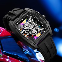 Montre à quartz pour homme la plus vendue, cadran squelette coloré, bracelet en silicone antichoc, idéale pour le quotidien