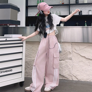 <span class=keywords><strong>Pantaloni</strong></span> <span class=keywords><strong>Cargo</strong></span> per ragazze americane per ragazze estate <span class=keywords><strong>pantaloni</strong></span> sportivi Casual a strappo in colori caramella con motivi stampati per ragazzi grandi - Product Image 1