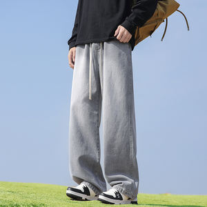 Pantalon homme ample personnalisé avec logo, style décontracté rétro, tendance streetwear américaine, coupe droite, printemps-été. - Product Image 4