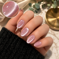 Faux ongles personnalisés rose œil de chat à presser, courts, ovales, avec perles, faux ongles en gel brillant lavande, en ABS, vente en gros OEM