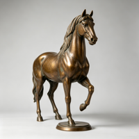 Statue décorative antique grandeur nature en métal argenté, cuivre, bronze, laiton, représentant un chevalier à cheval