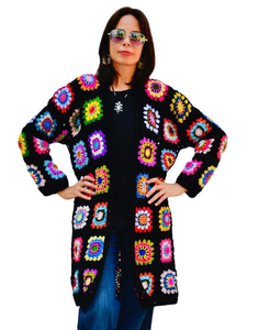 <span class=keywords><strong>Pull</strong></span> Long en Patchwork pour grand-mère, <span class=keywords><strong>Crochet</strong></span>, veste en tricot, style Boho, Cardigan Hippie, vêtements arc-en-ciel, grand-mère, veste carrée, manteau - Product Image 1