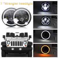 Faro LED Redondo de 7 Pulgadas con Ojo de Ángel, Luz Diurna Blanca y Señal de Giro Ámbar H4 para Vehículos Todoterreno, Motocicletas Harley, Jeep Wrangler