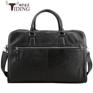 Tiding Genuine Leather Men's Business <b>Briefcase</b> 17-Inch Laptop Bag Large Capacity Crossbody Bag Black - Product Image 1