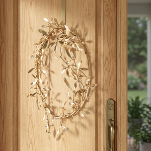 Guirnalda Ovalada de Metal Rústico con Hojas, Flores Decorativas Hechas a Mano, Adorno Navideño para Colgar en la Pared, Pieza Individual - Product Image 5