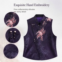Nouveau Gilet en Soie Satinée Xiangyunsha Chinoise Brodé à la Main à la Française pour Femme, Sans Manches, Style Rétro