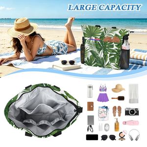 Wholesale Custom Printed Tropical Leaf Beach <b>Tote</b> <b>Bag</b> for Women Large Shoulder <b>Bag</b> <b>with</b> Matching Pouch for Summer Vacation - Product Image 5