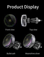 Support de chargeur magnétique sans fil pour grille d'aération de voiture avec contrôle tactile RGB et câble USB-C rétractable pour iPhone 17 16 Pro