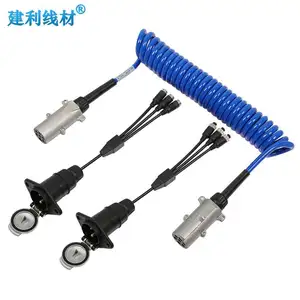 7-Pin Blue PVC Trailer Coil Cable Set Effortless 3-Channel Camera Display Connectivity Enhanced Visibility Trailer Cable