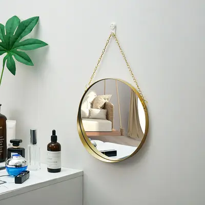 Nordic light luxury ironwork bathroom mirror toilet wall hanging mirror decorative fitting mirror Practical home wall decoration